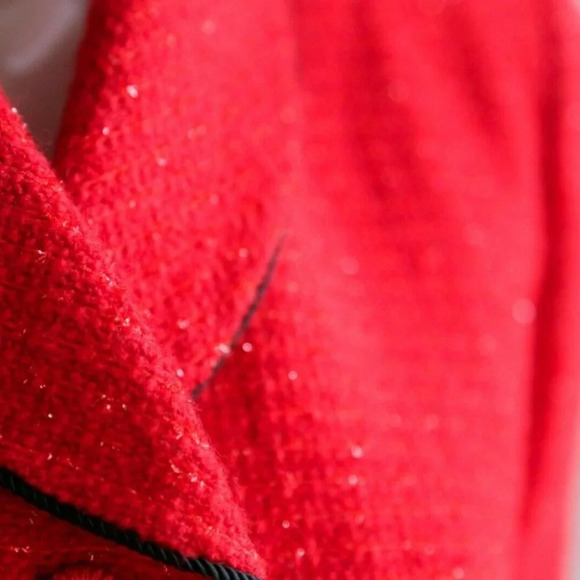 Vintage  50s 60s Fitted Cropped Bright Red Silver Lurex Thread Accent Blazer - Picture 7 of 11
